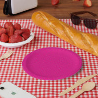 Red and pink polka dot wrapping paper with evenly