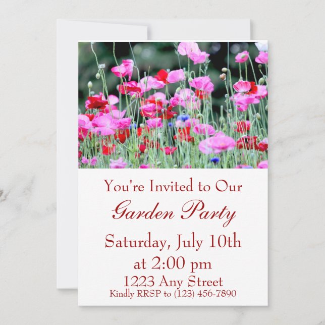Red and Pink Poppies Invitation (Front)