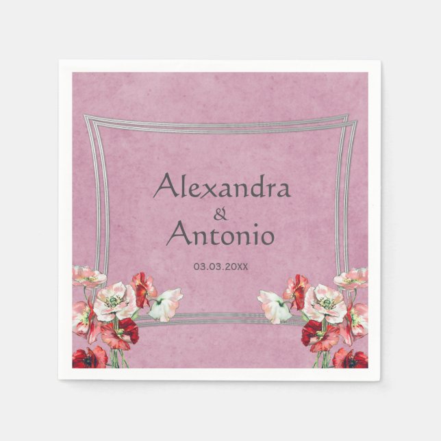 Red And Pink Poppies Napkin (Front)