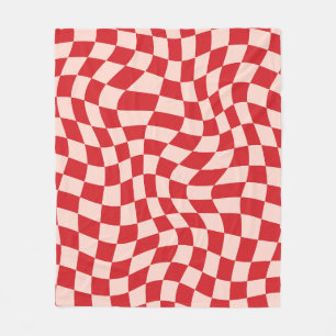 Red And Pink Psychedelic Chequered Groovy Grid Pat Fleece Blanket