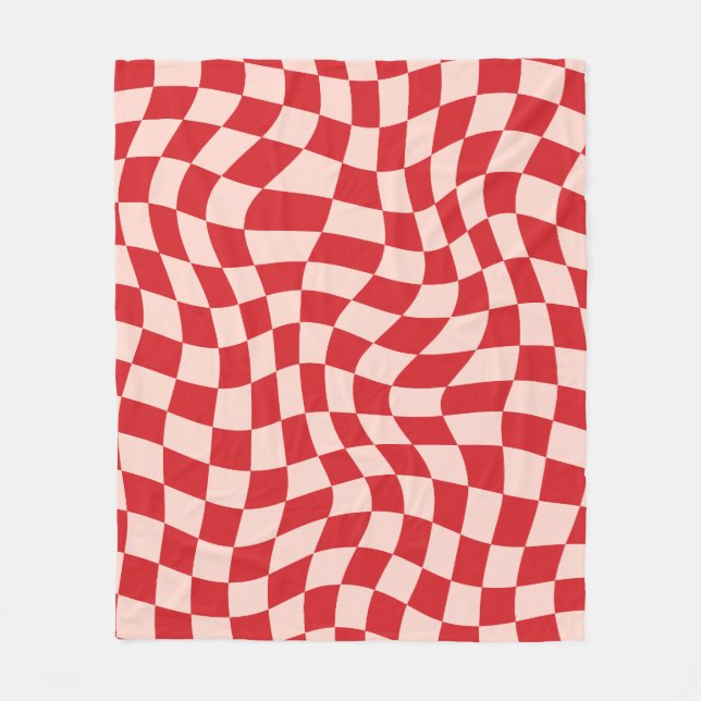 Red And Pink Psychedelic Chequered Groovy Grid Pat Fleece Blanket (Front)