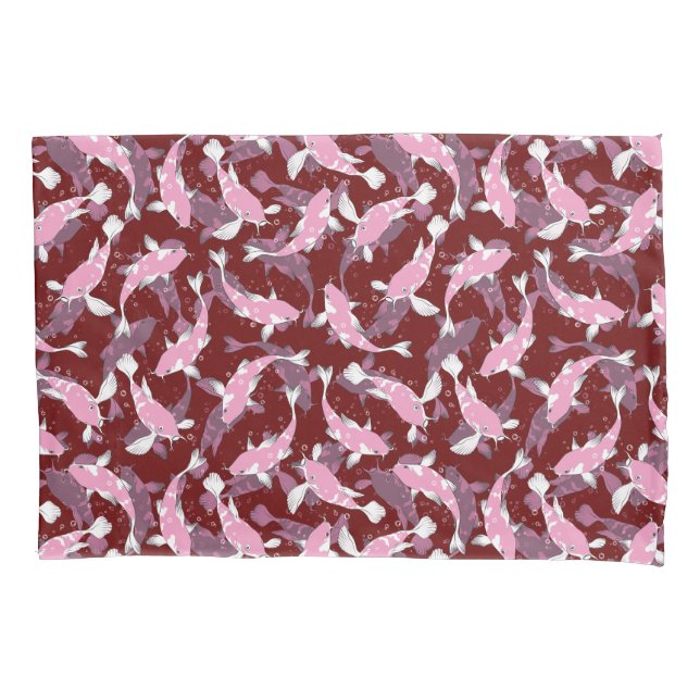 Red And Pink Repeating Motif | Koi Fish Pattern Pillowcase (Front)