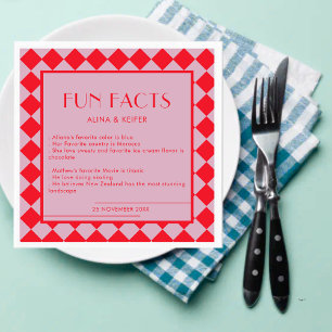 Red and Pink Retro Bold Fun Facts Wedding  Napkin