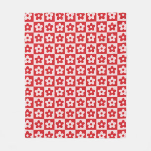 Red And Pink Retro Chequered Flower Pattern Fleece Blanket