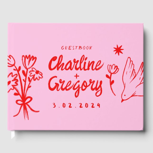 Red and Pink Retro Handlettering  Guest Book (Front)