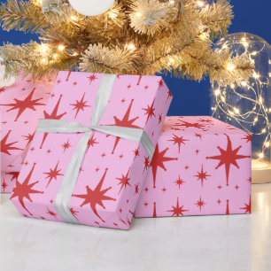 Red and Pink Retro Modern Starburst Pattern Wrapping Paper