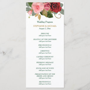 Red and Pink Rose Border Wedding Program Programme