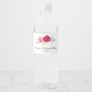 Red and Pink Rose Botanical Water Bottle Label