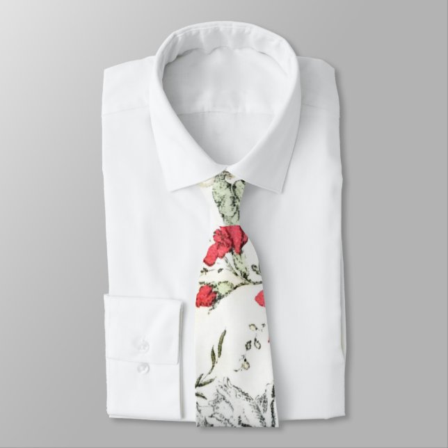 Red and Pink Rose Floral Farmhouse Tie (Tied)