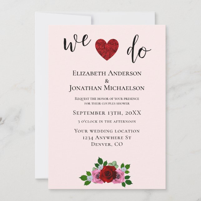 Red and Pink Roses Couples Shower Invitation (Front)
