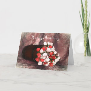 Red and Pink Roses in a Barrel Holiday Card