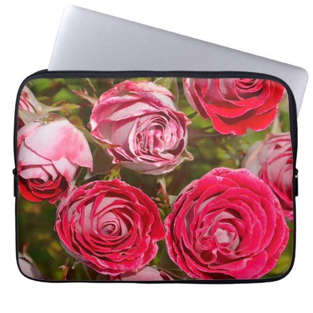 Red and pink roses print ipad sleeve (Front)