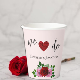 Red and Pink Roses Wedding Paper Cups