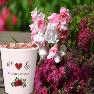 Red and Pink Roses Wedding Paper Cups