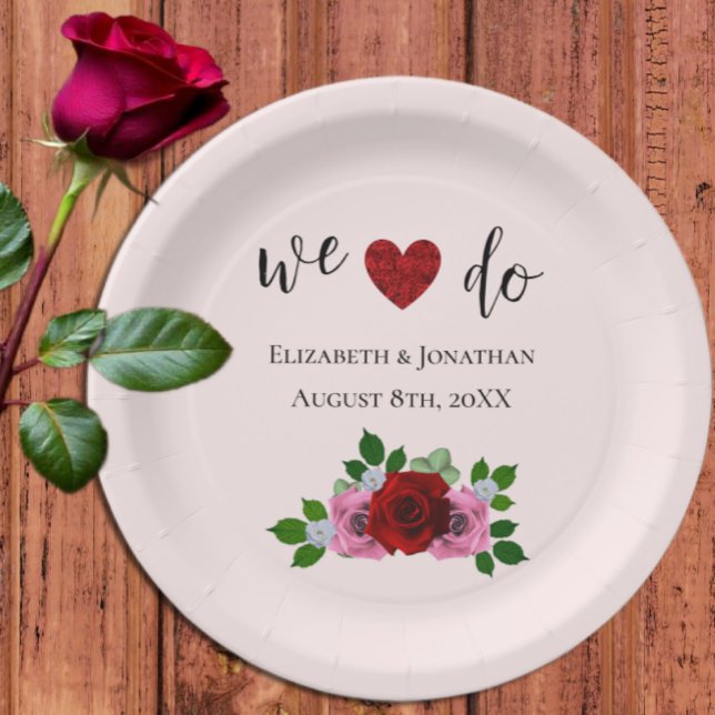 Red and Pink Roses Wedding Paper Plate (Creator Uploaded)