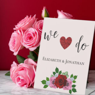 Red and Pink Roses Wedding Pedestal Sign
