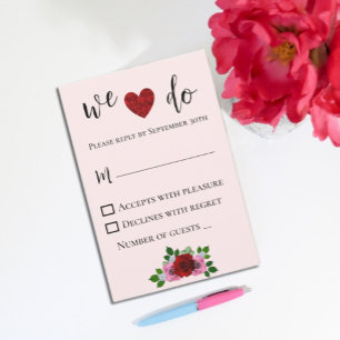 Red and Pink Roses Wedding RSVP Card