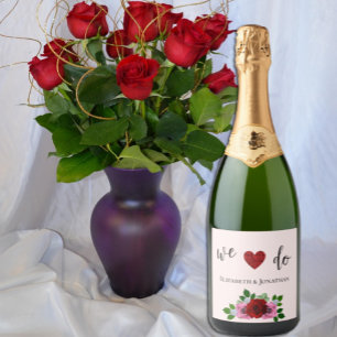 Red and Pink Roses Wedding Sparkling Wine Label