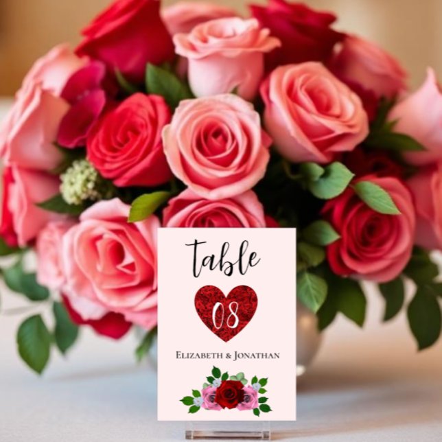 Red and Pink Roses Wedding Table Number (Creator Uploaded)