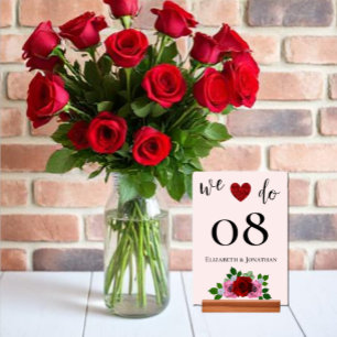 Red and Pink Roses Wedding Table Number
