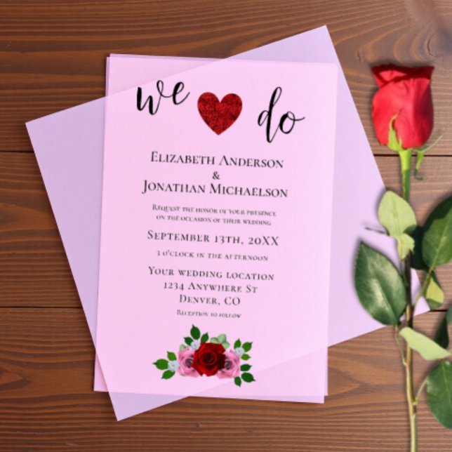 Red and Pink Roses Wedding Vellum Invitations (Creator Uploaded)