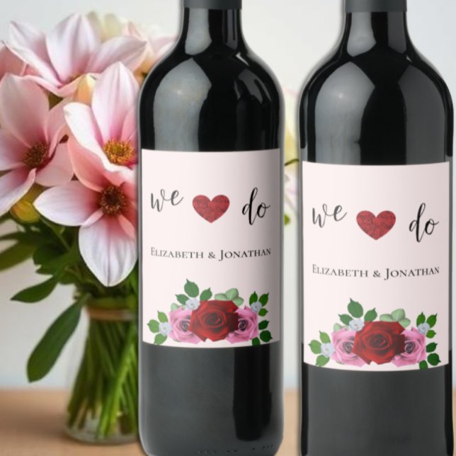 Red and Pink Roses Wedding Wine Label (Creator Uploaded)