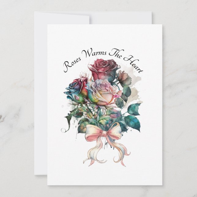 Red and pink roses with a bow card (Front)