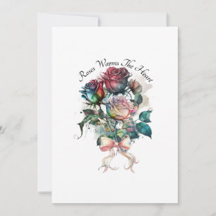 Red and pink roses with a bow card