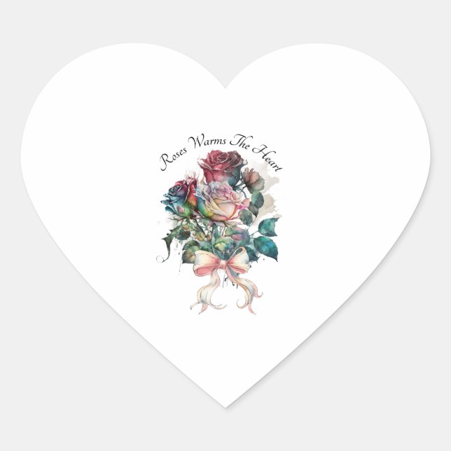 Red and pink roses with a bow  heart sticker (Front)