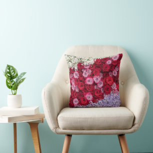 Red and Pink Roses with Colourful Gypsophila Cushion