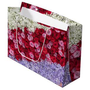 Red and Pink Roses with Colourful Gypsophila Large Gift Bag