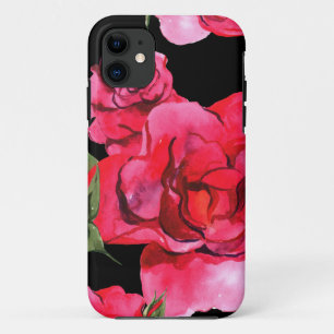 Red and Pink Soft Watercolor Roses on Black Case-M Case-Mate iPhone Case