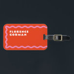 Red and Pink Squiggle with Text Luggage Tag<br><div class="desc">A trendy take on the wavy line squiggle frame in pink on cherry red with simple editable text for easy customisation with a name and address.</div>