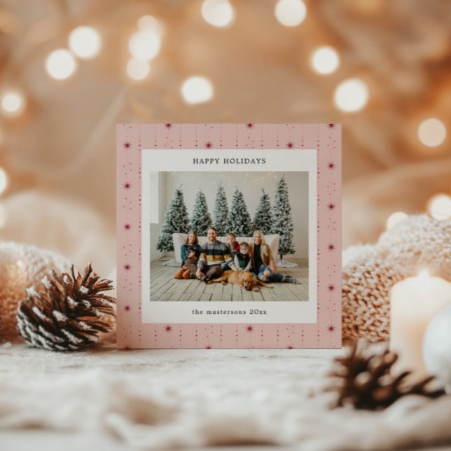 Red And Pink Stars Wallpaper Photo Holiday Card (Creator Uploaded)