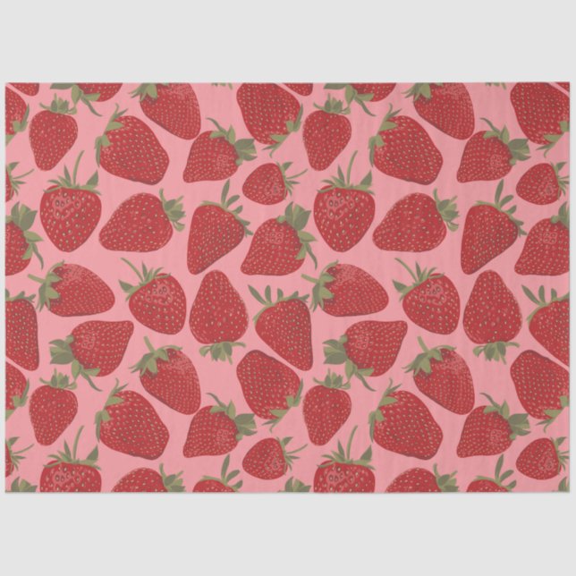 Red and Pink Strawberries Patterned Tissue Paper (Front)
