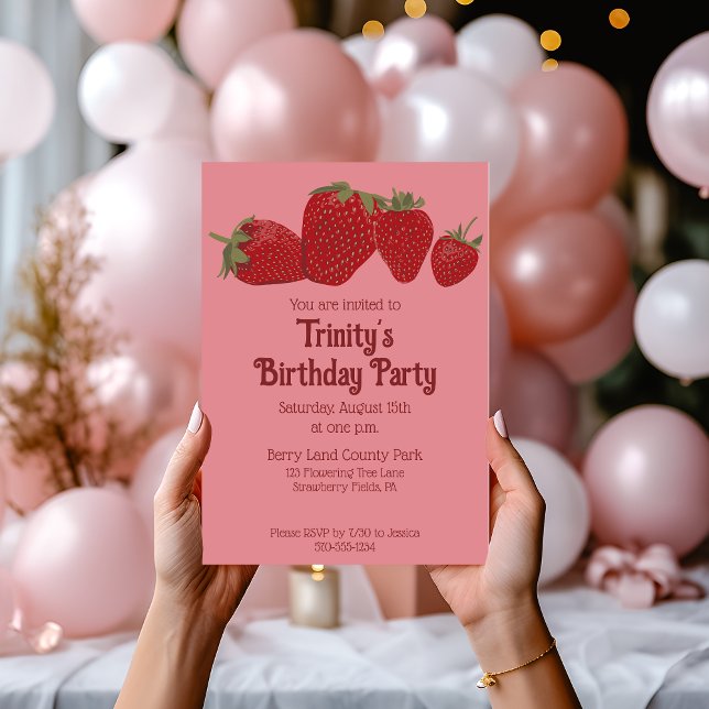 Red and Pink Strawberry Custom Party Invitation (Creator Uploaded)