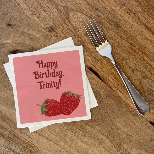 Red and Pink Strawberry Custom Party Napkin (Creator Uploaded)