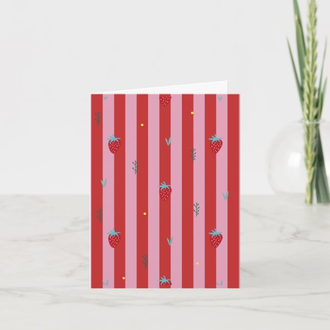 red and pink stripe, bold design with strawberries card (Front)