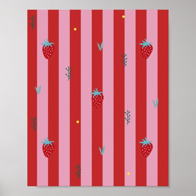 red and pink stripe, bold design with strawberries poster (Front)
