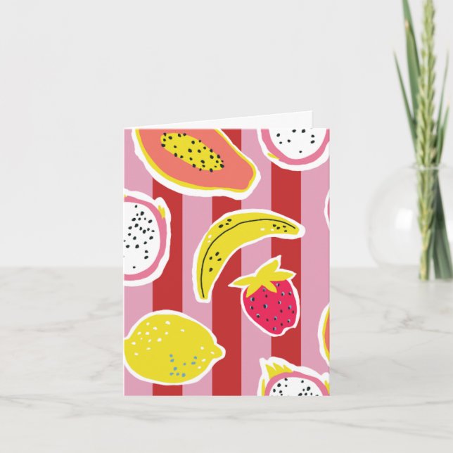 red and pink stripe card with tropical fruit (Front)