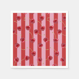 Red and pink stripe design with cherries napkin