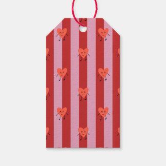 Red and pink stripe design with cute little hearts gift tags
