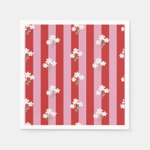 red and pink stripe design with white flowers napkin