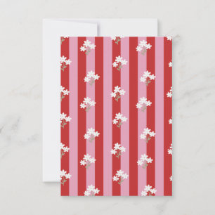 red and pink stripe design with white flowers thank you card