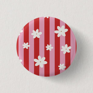 Red and pink stripe flower 3 cm round badge