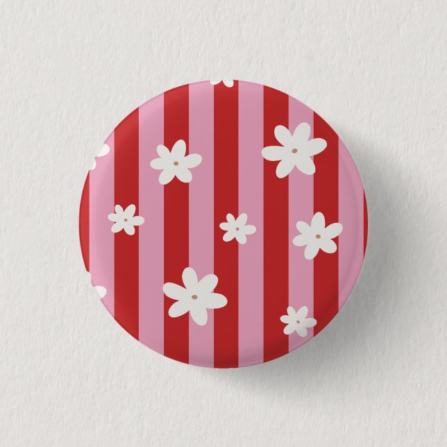 Red and pink stripe flower  3 cm round badge (Front)