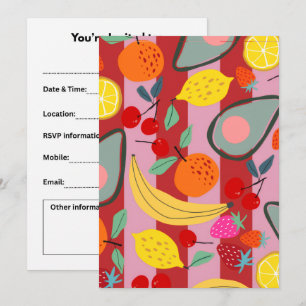 Red and pink stripe fruit pattern invitation