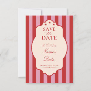Red and Pink stripe Save the date wedding