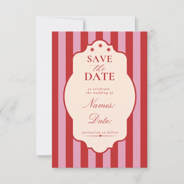 Red and Pink stripe Save the date wedding (Front)