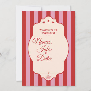 Red and Pink stripe wedding Invitation